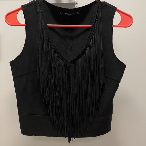 Zara Woman Black Cropped Suede Top, Western Style Sleeveless, size small - Picture 1 of 4